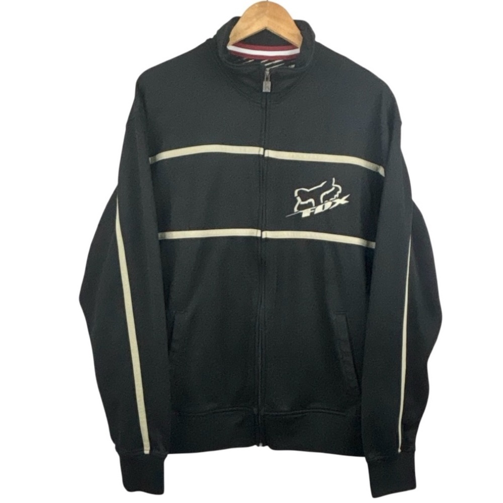 Fox Racing Black Cream Stripes & Embroidered Fox Head Full Zip Track Jacket XL
